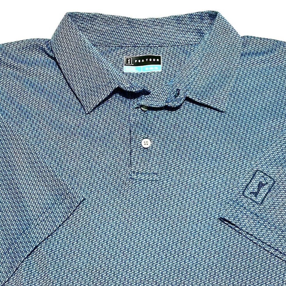 PGA Tour Polo Shirt Patterned Blue Mens Size Large Moisture Wicking